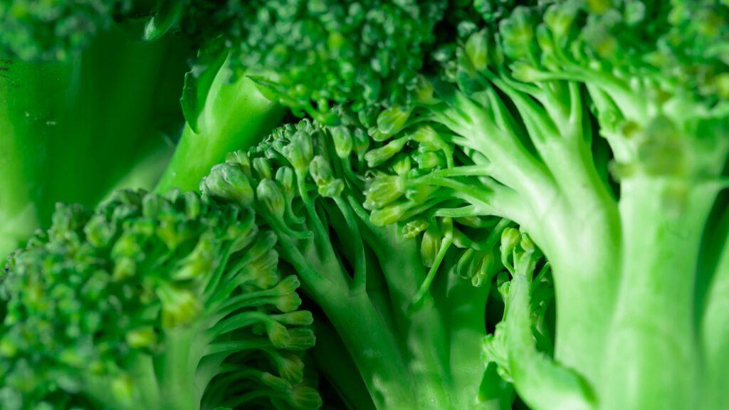 Macro shot of fresh green broccoli showcasing texture and vibrant color. Perfect for healthy eating concepts.